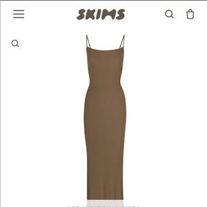 SKIMS SOFT LOUNGE LONG SLIP DRESS in Army Green